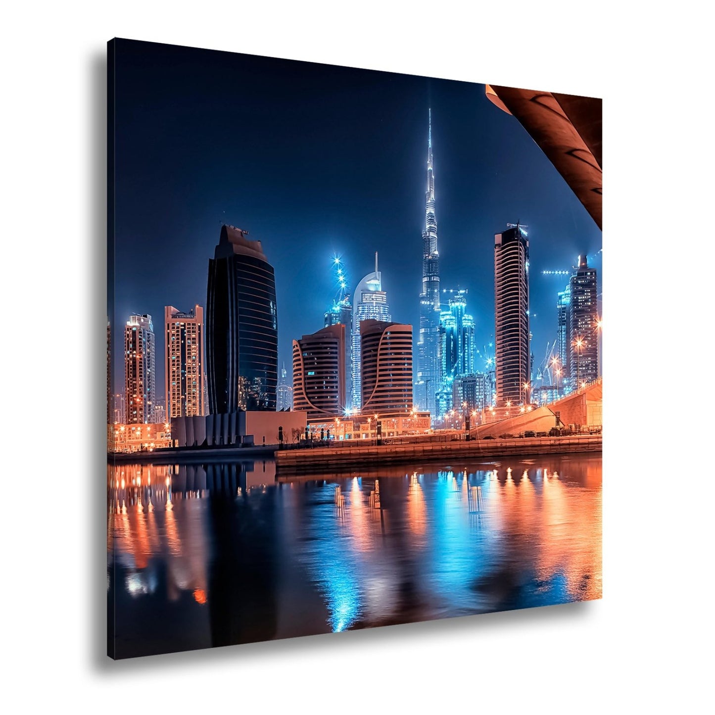 Leinwandbild Dubai XXL – Skyline bei Nacht mit funkelndem Lichterglanz - deyoli