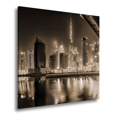 Leinwandbild Dubai XXL – Skyline bei Nacht mit funkelndem Lichterglanz - deyoli