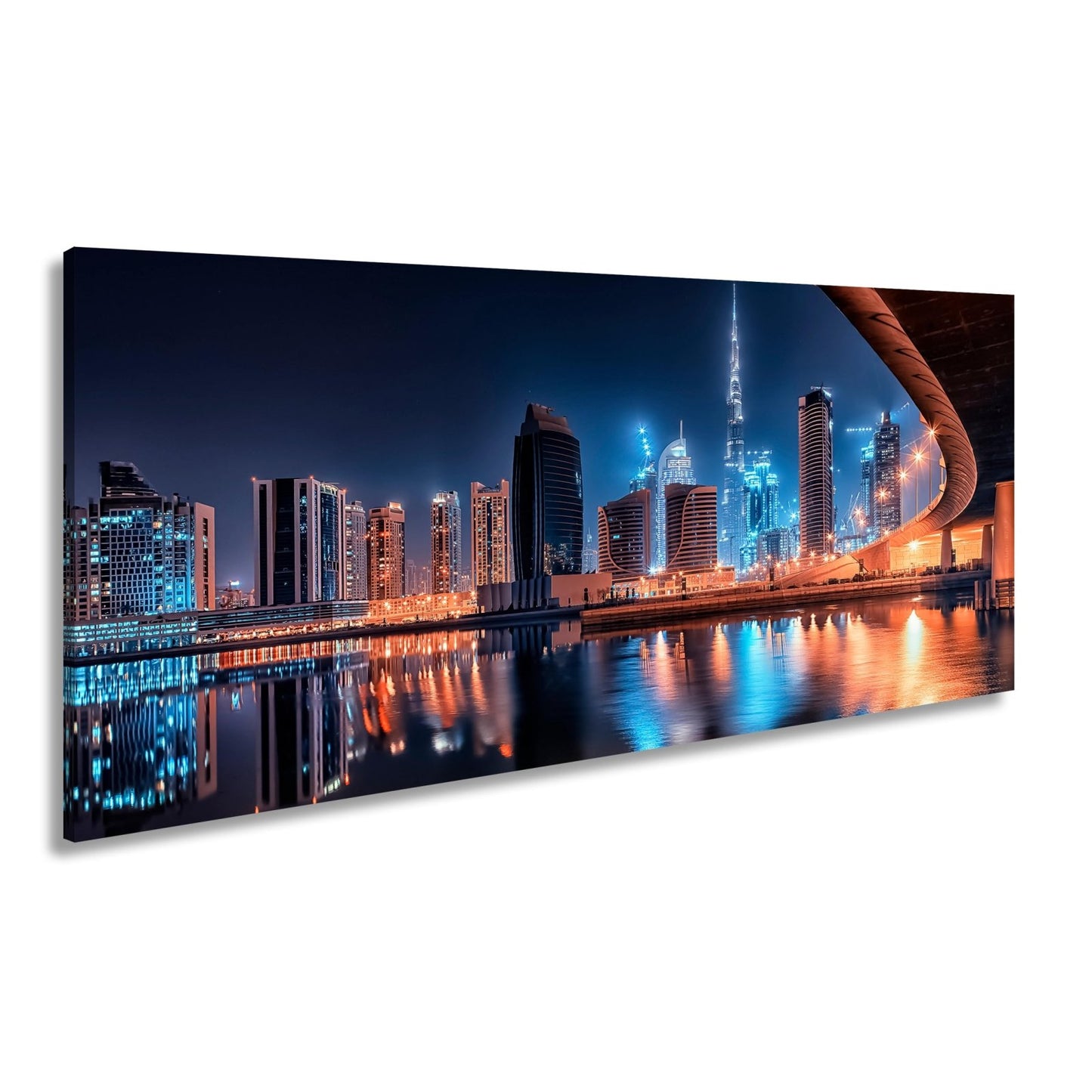 Leinwandbild Dubai XXL – Skyline bei Nacht mit funkelndem Lichterglanz - deyoli