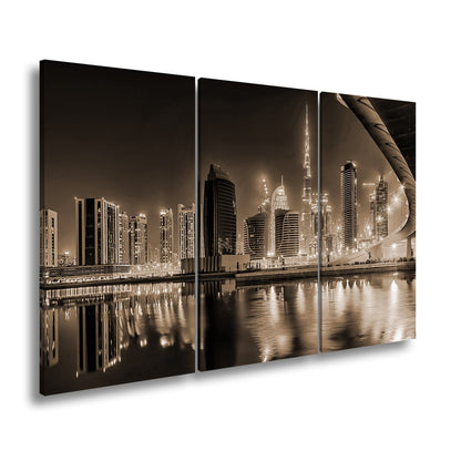 Leinwandbild Dubai XXL – Skyline bei Nacht mit funkelndem Lichterglanz - deyoli