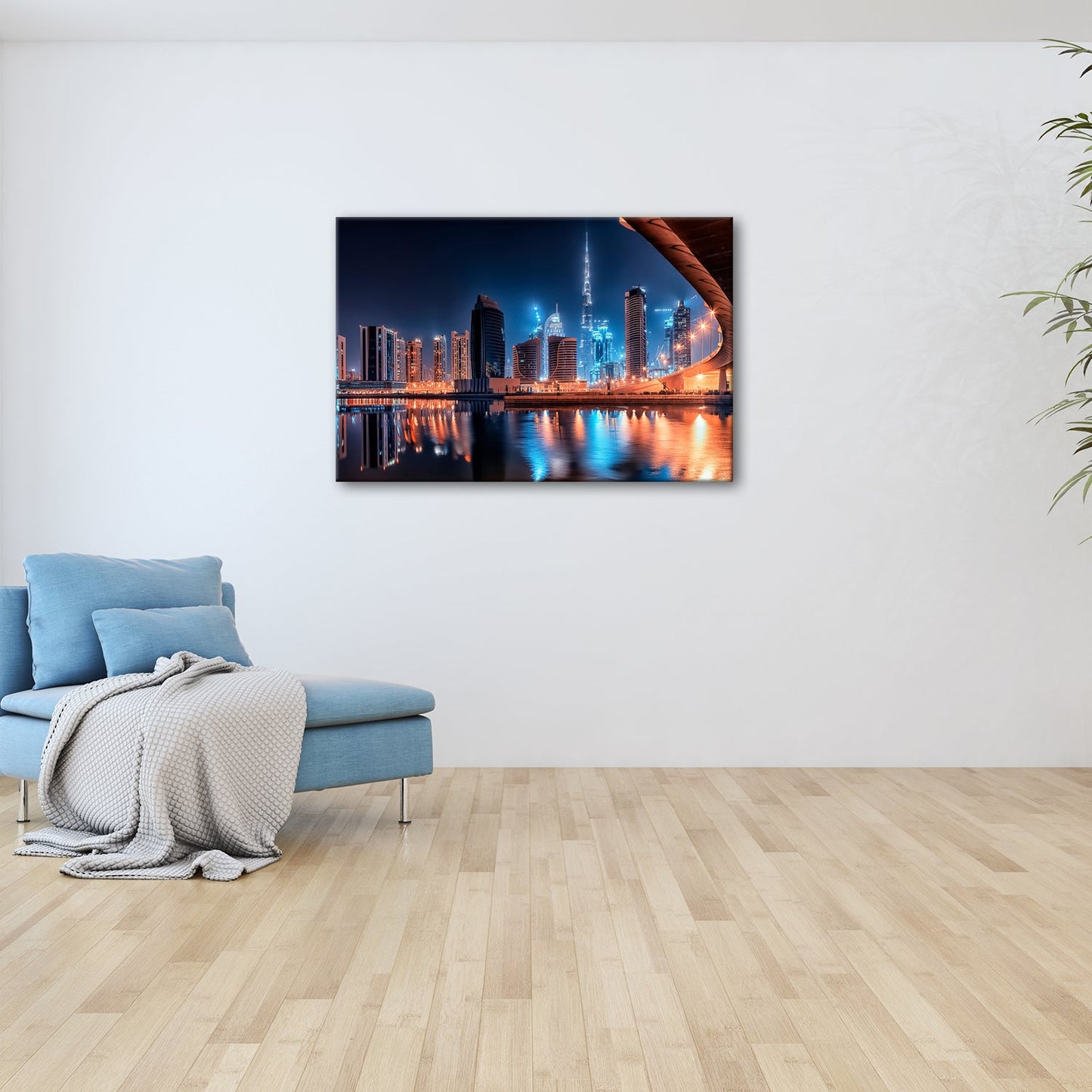Leinwandbild Dubai XXL – Skyline bei Nacht mit funkelndem Lichterglanz - deyoli