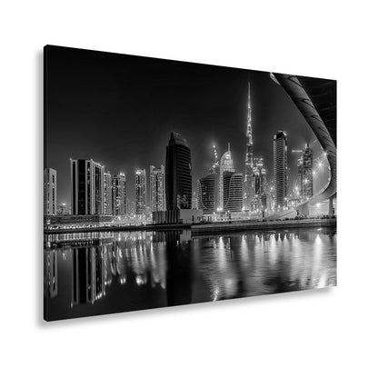 Leinwandbild Dubai XXL – Skyline bei Nacht mit funkelndem Lichterglanz - deyoli