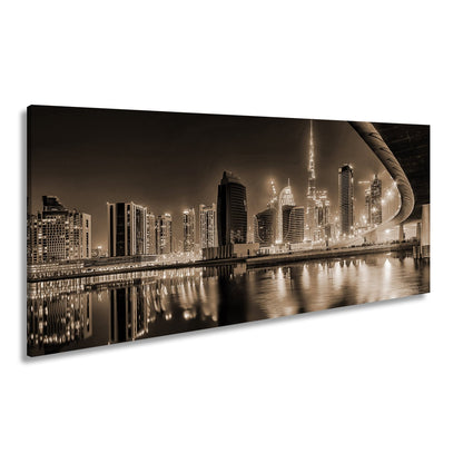 Leinwandbild Dubai XXL – Skyline bei Nacht mit funkelndem Lichterglanz - deyoli