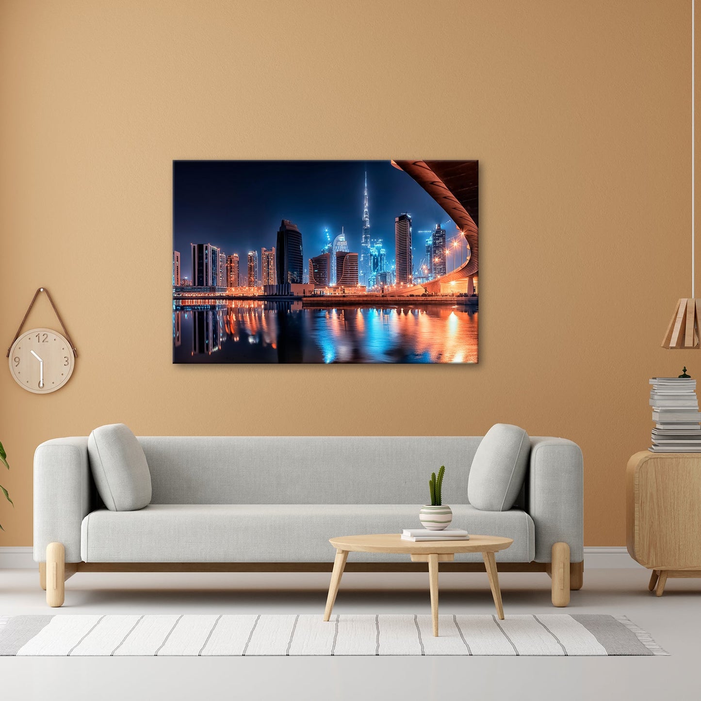 Leinwandbild Dubai XXL – Skyline bei Nacht mit funkelndem Lichterglanz - deyoli