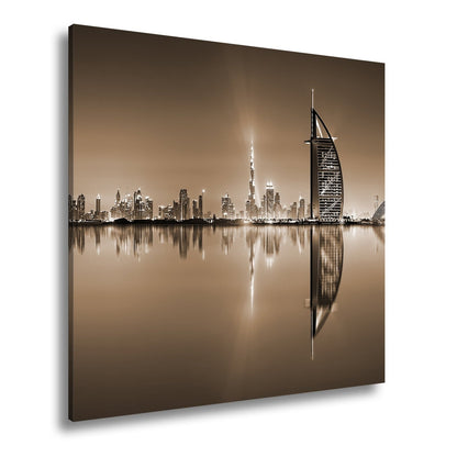 Leinwandbild Dubai XXL – Skyline in lila - glänzender Nacht - deyoli