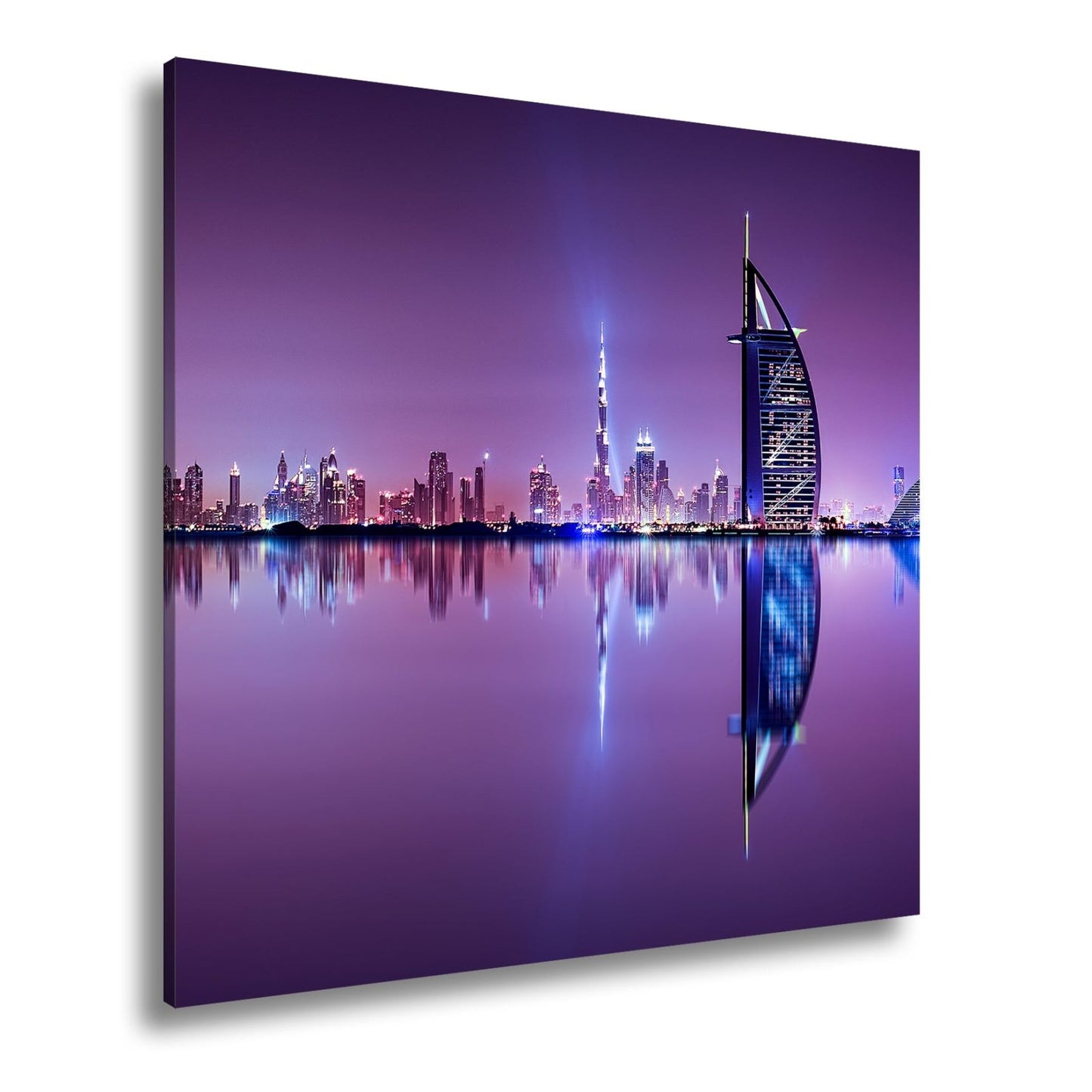 Leinwandbild Dubai XXL – Skyline in lila - glänzender Nacht - deyoli