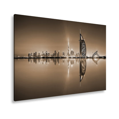 Leinwandbild Dubai XXL – Skyline in lila - glänzender Nacht - deyoli