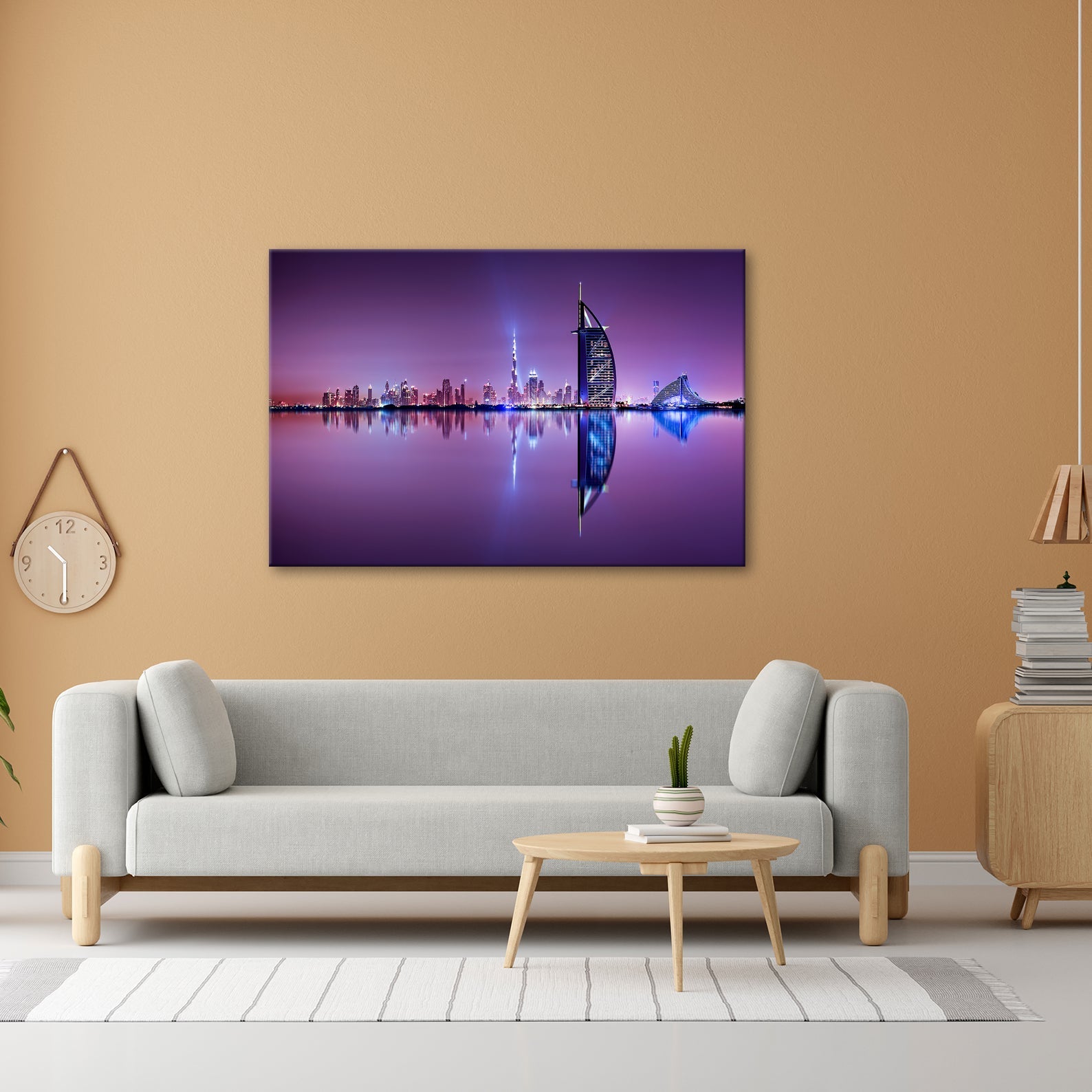 Leinwandbild Dubai XXL – Skyline in lila - glänzender Nacht - deyoli