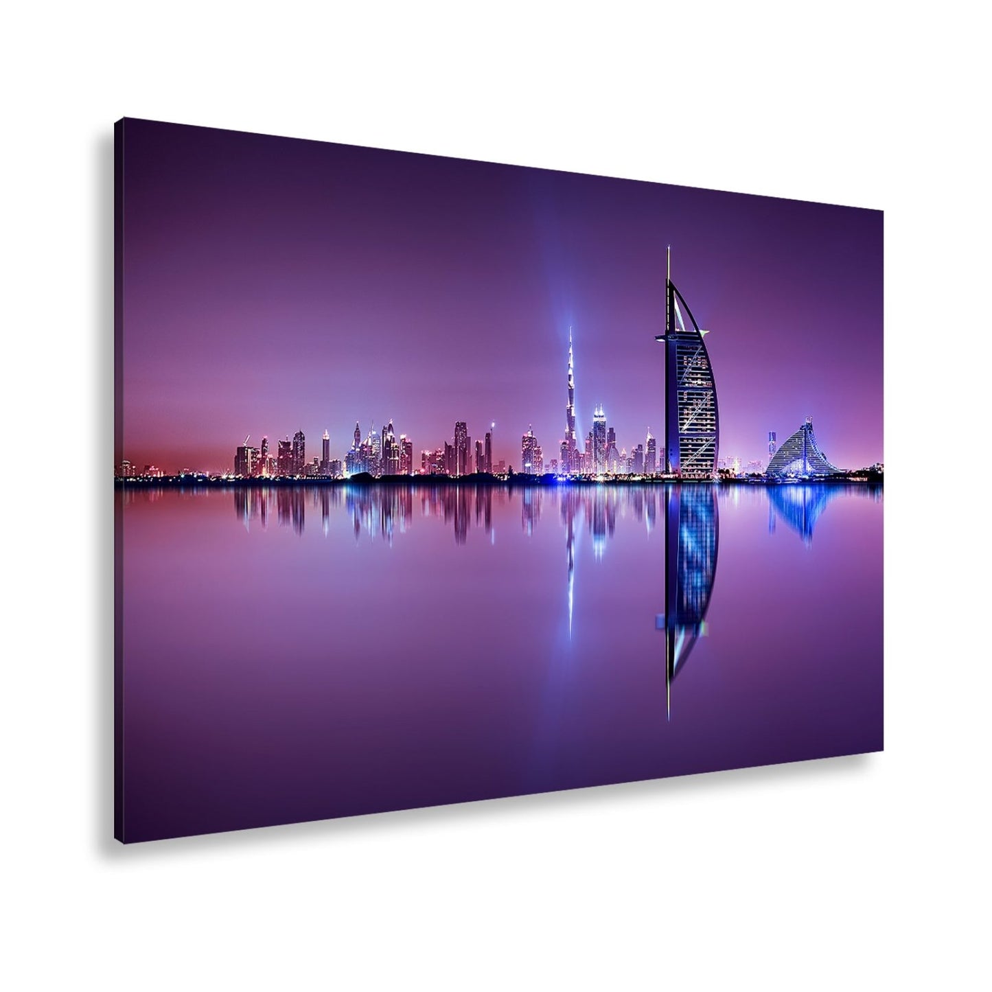 Leinwandbild Dubai XXL – Skyline in lila - glänzender Nacht - deyoli