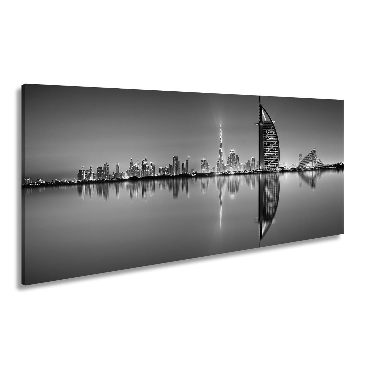 Leinwandbild Dubai XXL – Skyline in lila - glänzender Nacht - deyoli