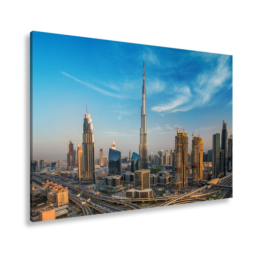 Leinwandbild Dubai XXL – Sonnige Skyline mit Burj Khalifa im Zentrum - deyoli