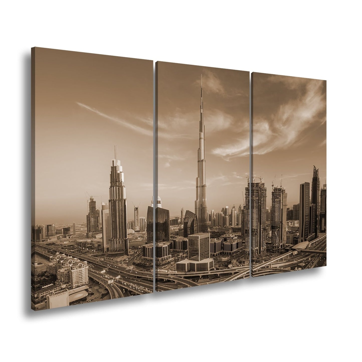 Leinwandbild Dubai XXL – Sonnige Skyline mit Burj Khalifa im Zentrum - deyoli