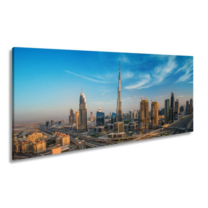 Leinwandbild Dubai XXL – Sonnige Skyline mit Burj Khalifa im Zentrum - deyoli