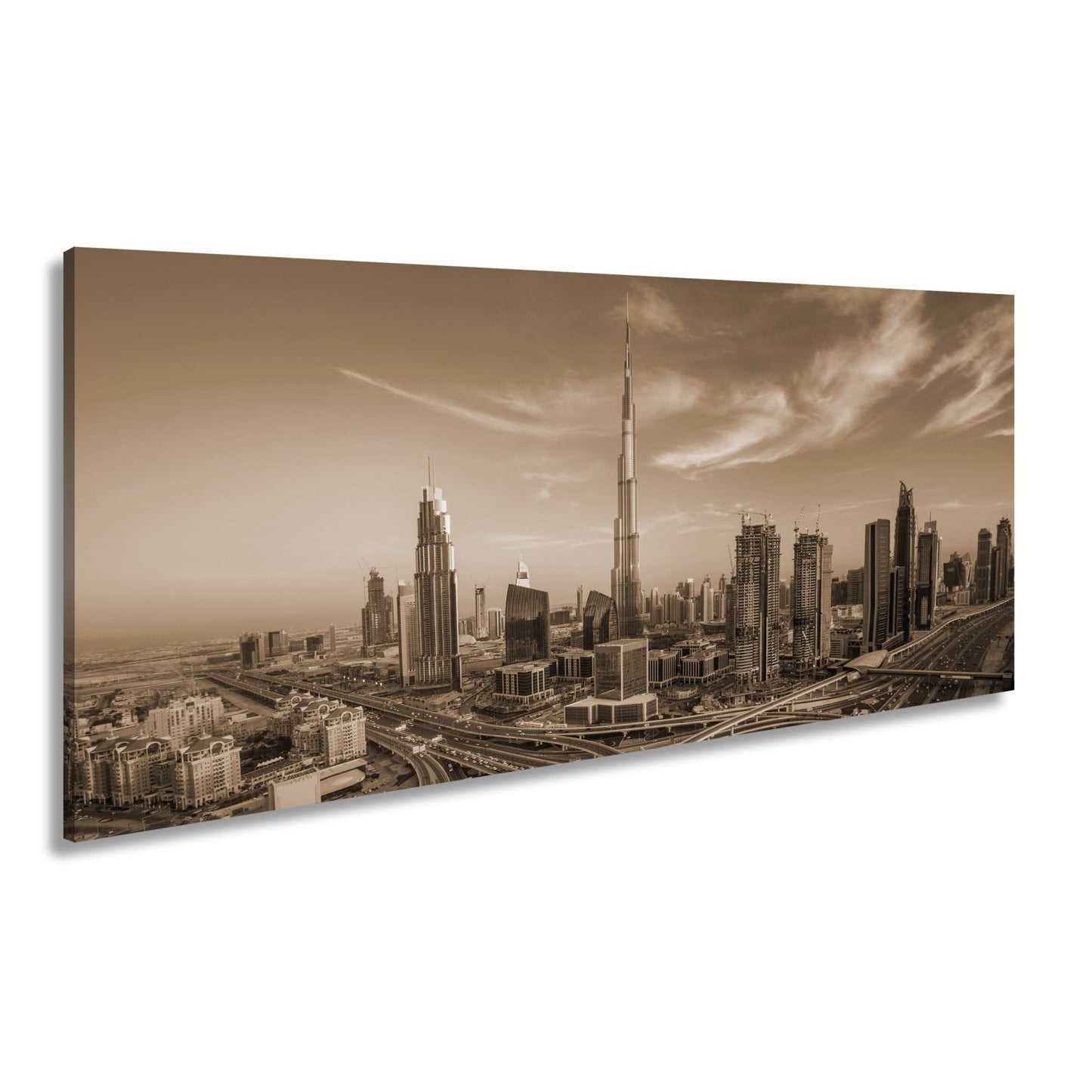 Leinwandbild Dubai XXL – Sonnige Skyline mit Burj Khalifa im Zentrum - deyoli