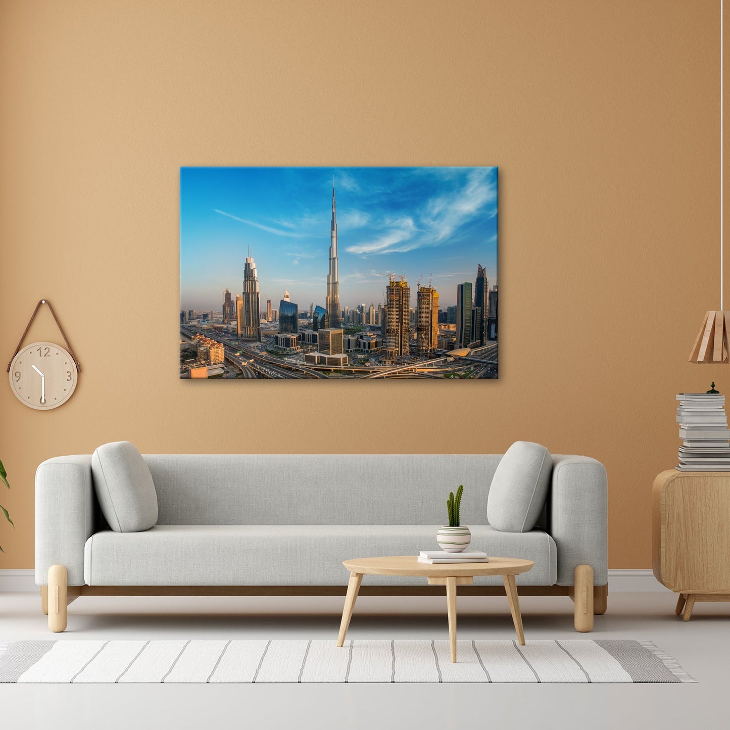 Leinwandbild Dubai XXL – Sonnige Skyline mit Burj Khalifa im Zentrum - deyoli