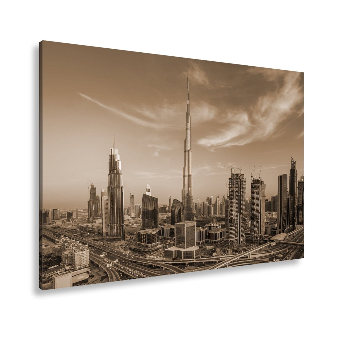 Leinwandbild Dubai XXL – Sonnige Skyline mit Burj Khalifa im Zentrum - deyoli