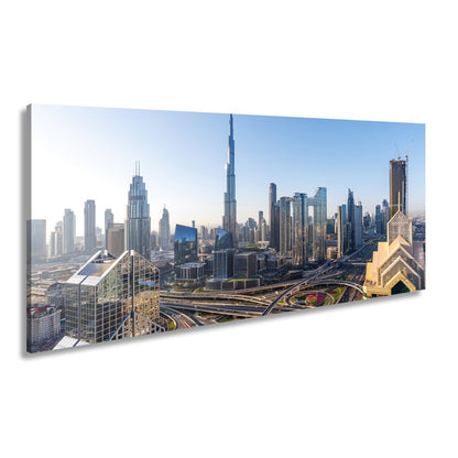 Leinwandbild Dubai XXL – Strahlende Skyline mit majestätischem Burj Khalifa - deyoli