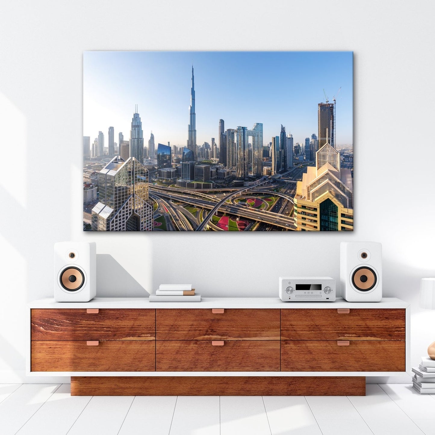 Leinwandbild Dubai XXL – Strahlende Skyline mit majestätischem Burj Khalifa - deyoli