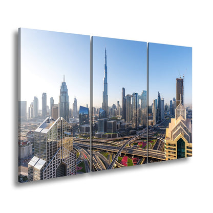Leinwandbild Dubai XXL – Strahlende Skyline mit majestätischem Burj Khalifa - deyoli