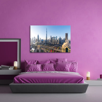 Leinwandbild Dubai XXL – Strahlende Skyline mit majestätischem Burj Khalifa - deyoli