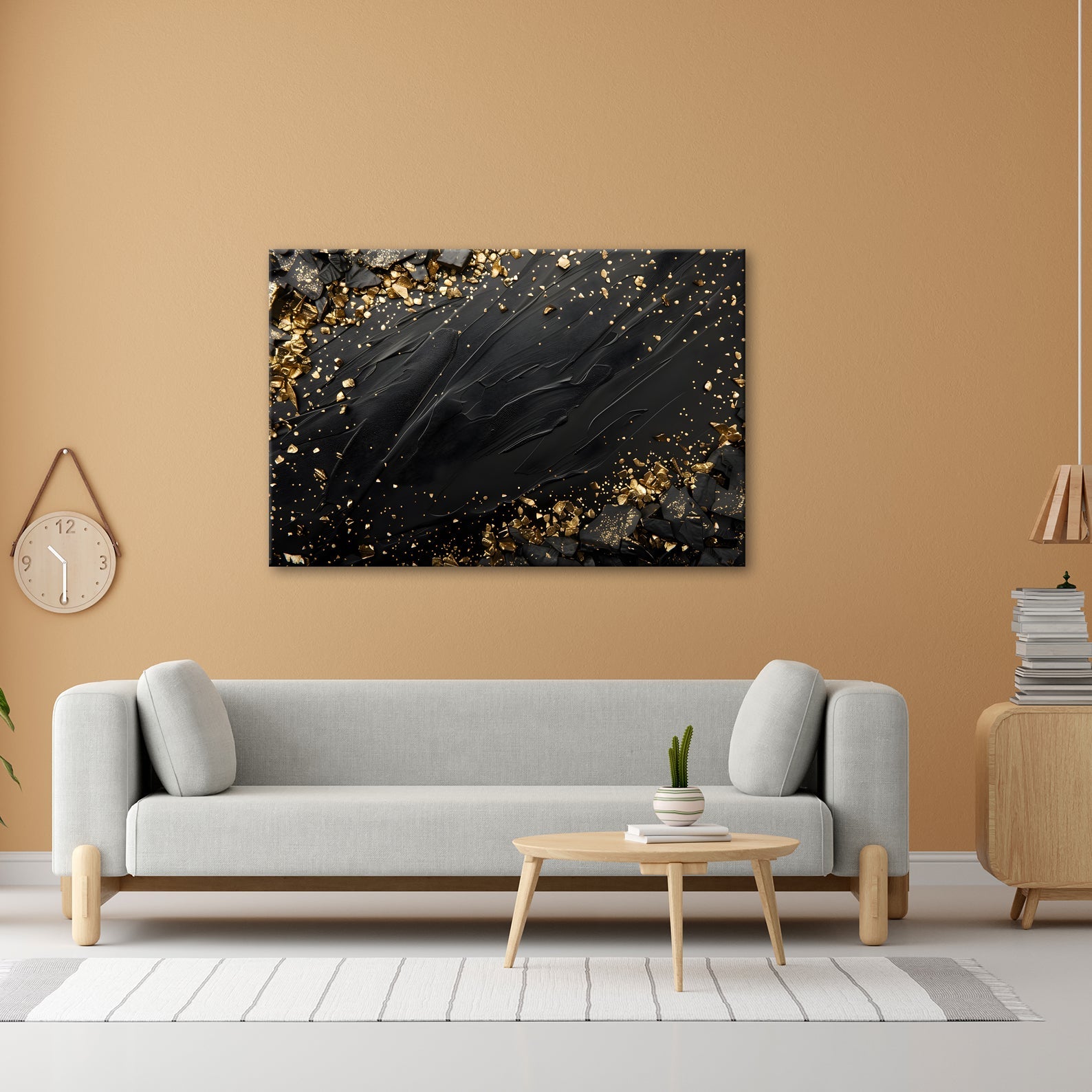 Leinwandbild Dunkle Eleganz mit goldenen Splittern gekrönt. - deyoli