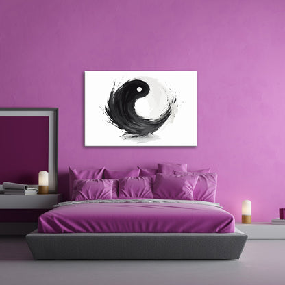 Leinwandbild Dynamisches Yin und Yang in kraftvoller schwarzer Pinselbewegung - deyoli