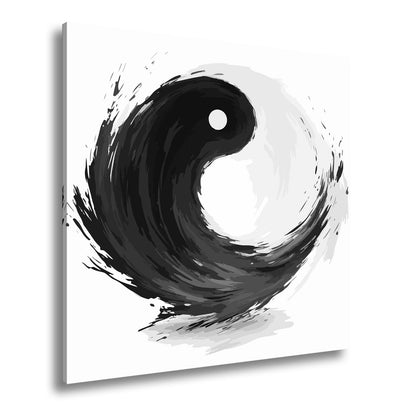 Leinwandbild Dynamisches Yin und Yang in kraftvoller schwarzer Pinselbewegung - deyoli