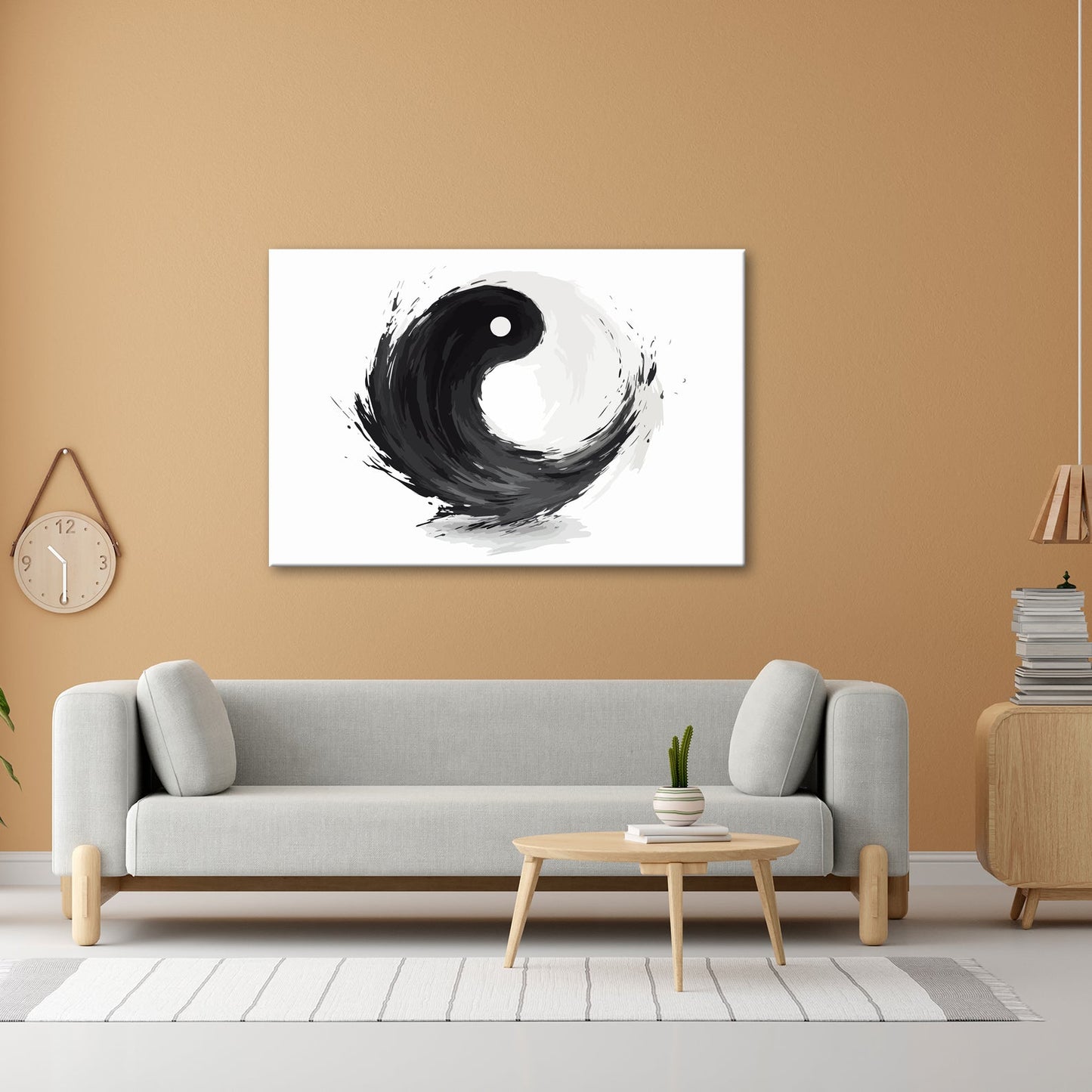 Leinwandbild Dynamisches Yin und Yang in kraftvoller schwarzer Pinselbewegung - deyoli