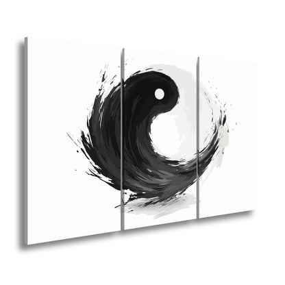 Leinwandbild Dynamisches Yin und Yang in kraftvoller schwarzer Pinselbewegung - deyoli