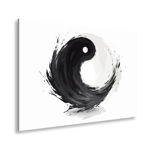 Leinwandbild Dynamisches Yin und Yang in kraftvoller schwarzer Pinselbewegung - deyoli