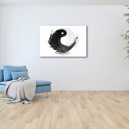 Leinwandbild Dynamisches Yin und Yang in kraftvoller schwarzer Pinselbewegung - deyoli