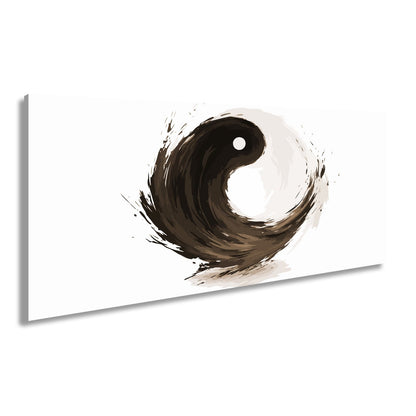 Leinwandbild Dynamisches Yin und Yang in kraftvoller schwarzer Pinselbewegung - deyoli