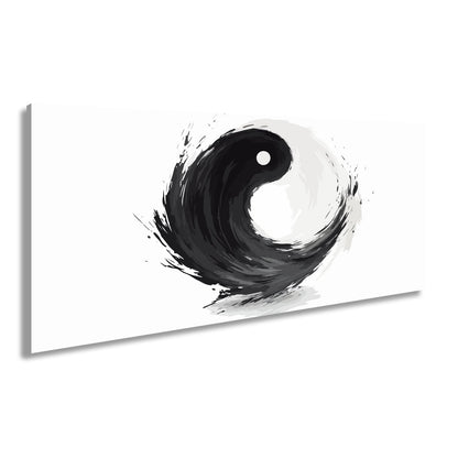 Leinwandbild Dynamisches Yin und Yang in kraftvoller schwarzer Pinselbewegung - deyoli