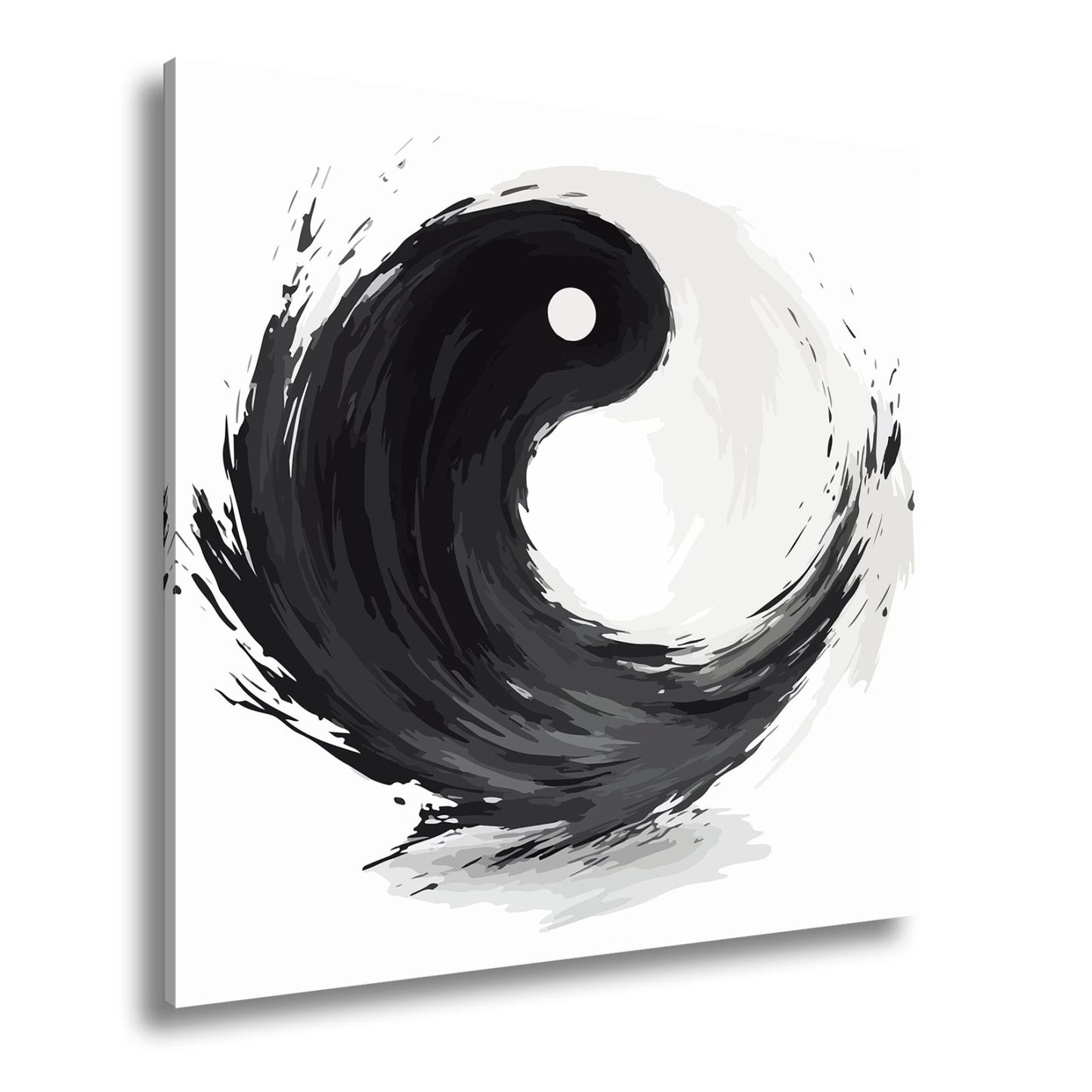 Leinwandbild Dynamisches Yin und Yang in kraftvoller schwarzer Pinselbewegung - deyoli