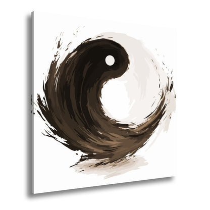Leinwandbild Dynamisches Yin und Yang in kraftvoller schwarzer Pinselbewegung - deyoli