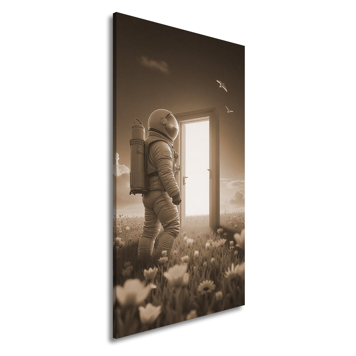 Leinwandbild Ein Astronaut betritt das Licht – Traum trifft Unendlichkeit. - deyoli