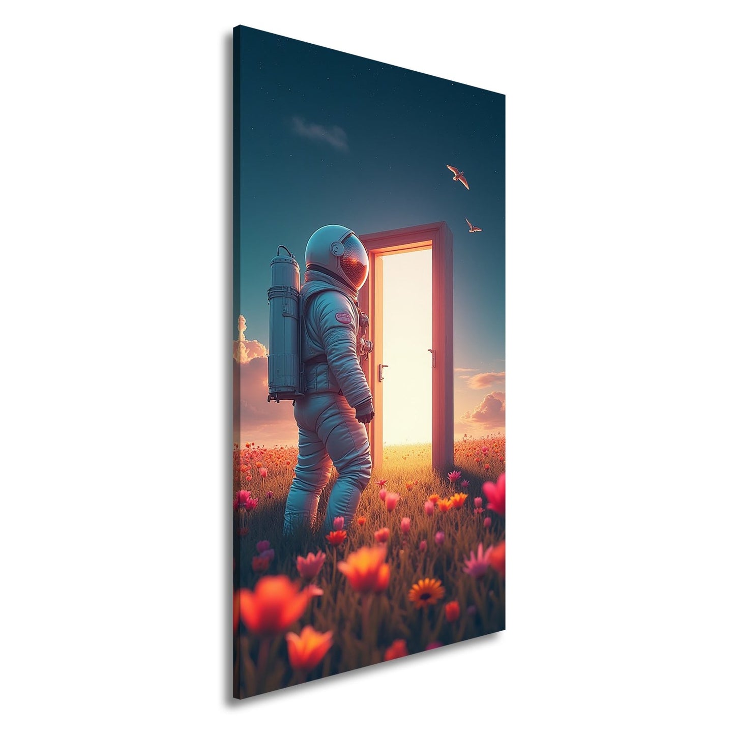 Leinwandbild Ein Astronaut betritt das Licht – Traum trifft Unendlichkeit. - deyoli