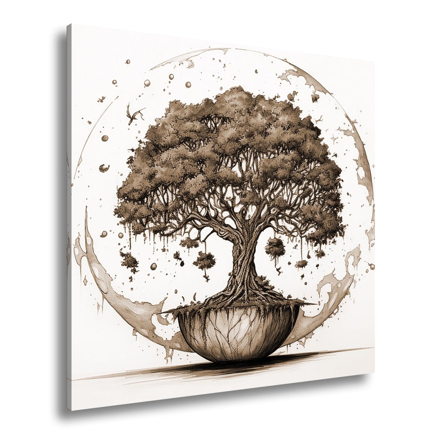 Leinwandbild Ein Baum der Welten schwebt in stiller Balance. - deyoli