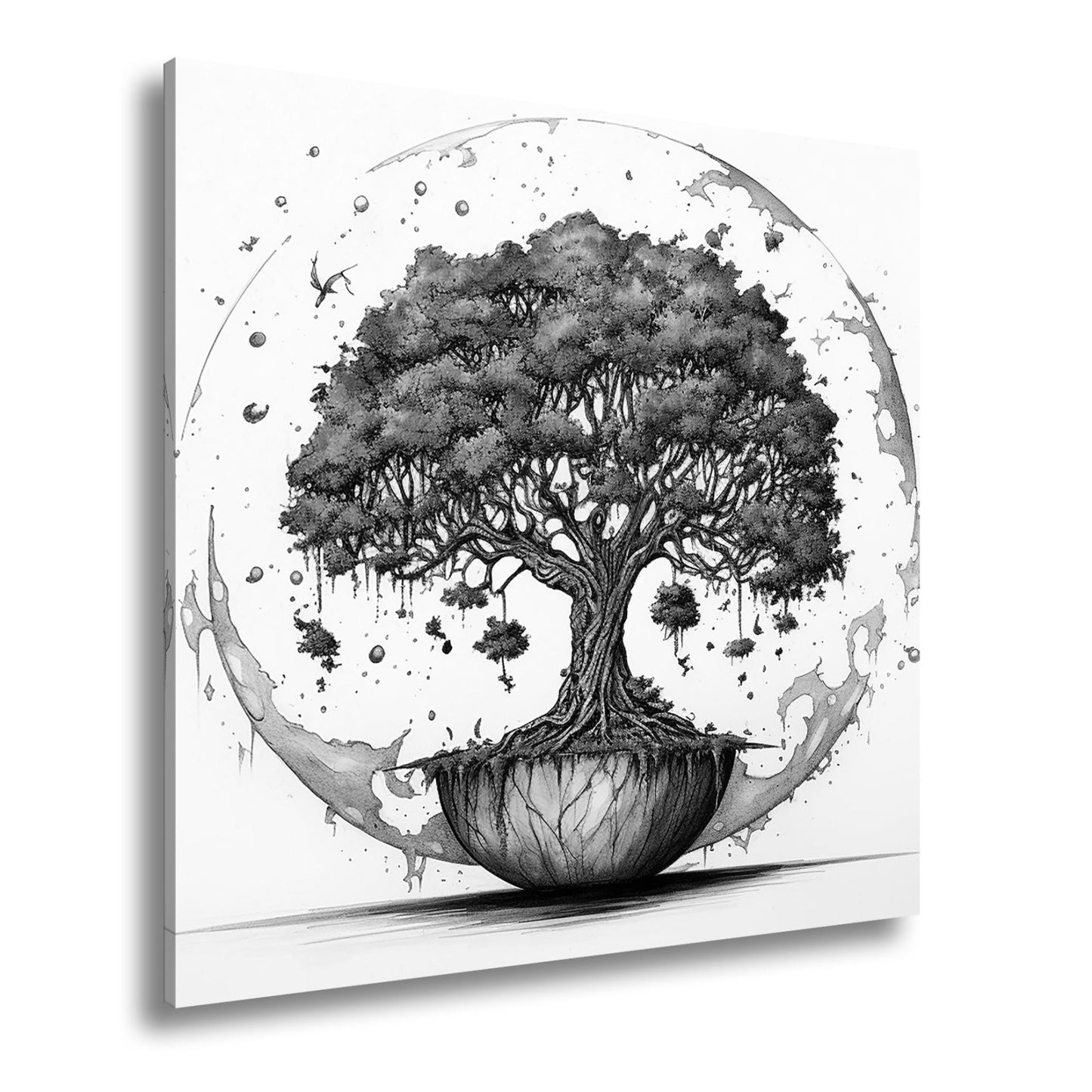 Leinwandbild Ein Baum der Welten schwebt in stiller Balance. - deyoli