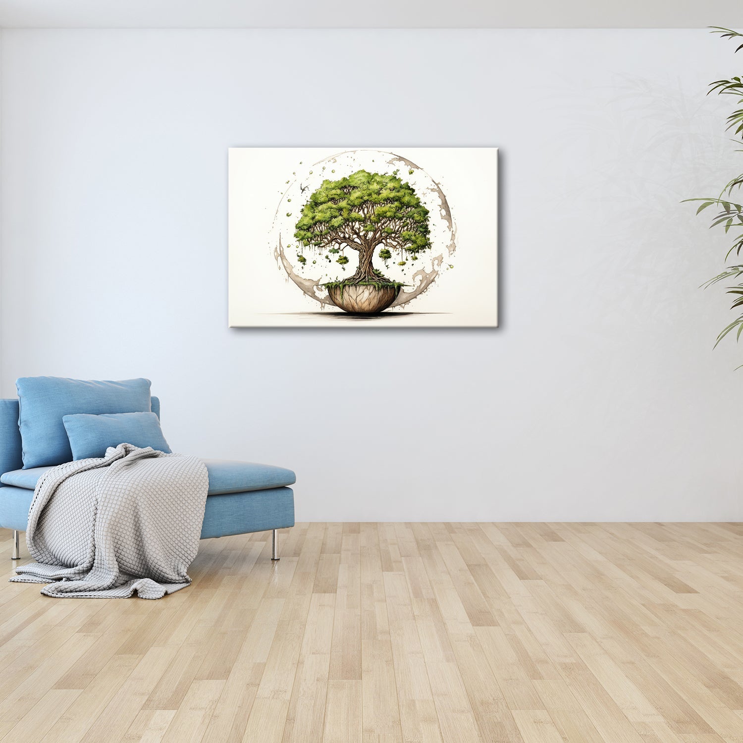 Leinwandbild Ein Baum der Welten schwebt in stiller Balance. - deyoli