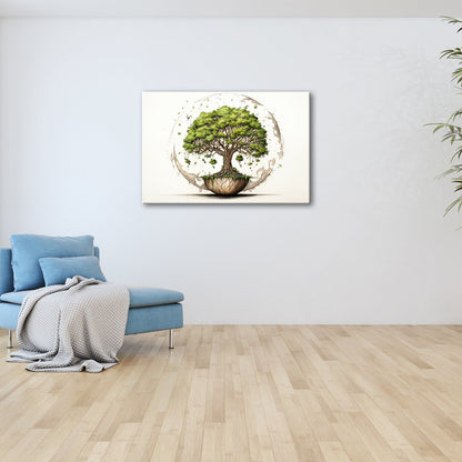 Leinwandbild Ein Baum der Welten schwebt in stiller Balance. - deyoli