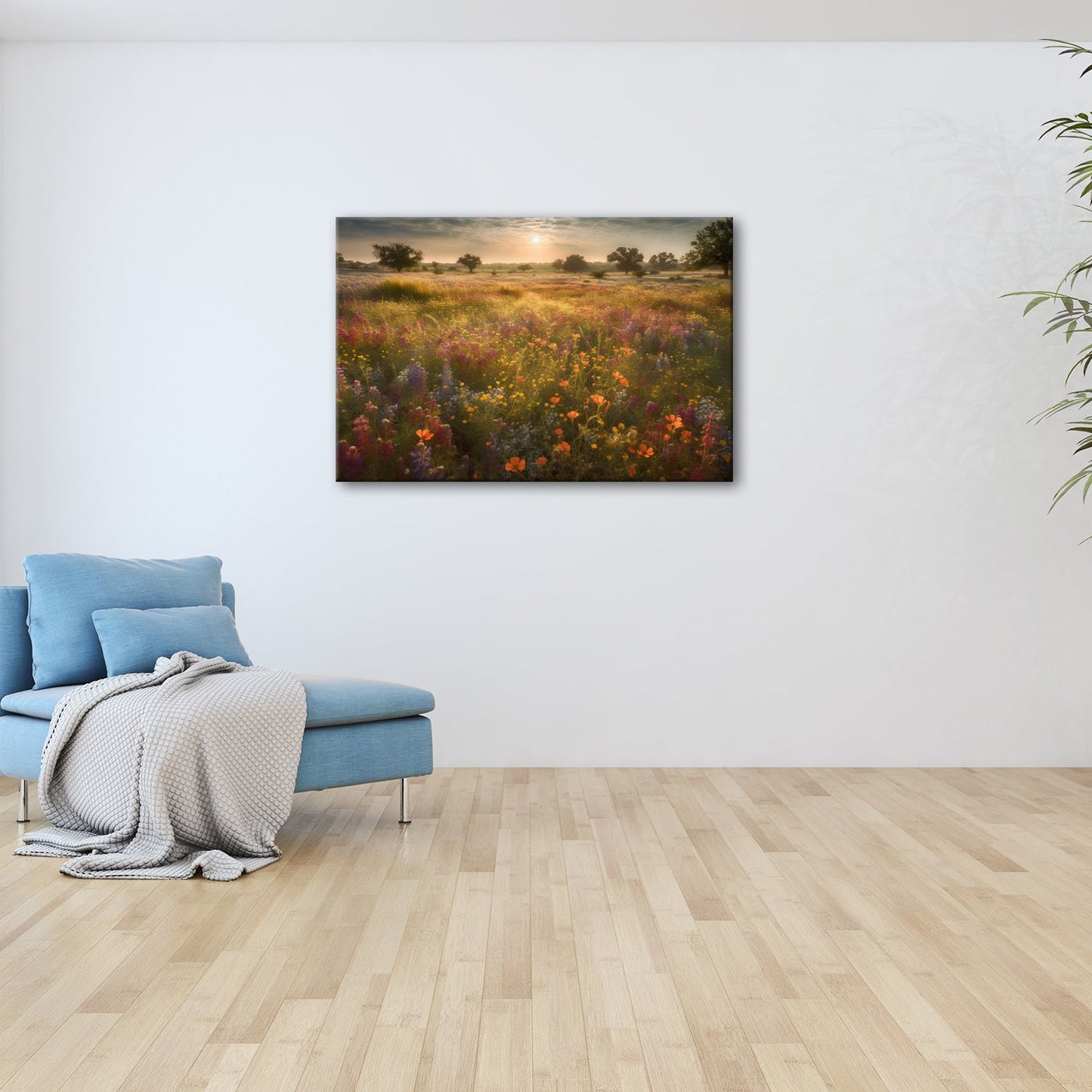 Leinwandbild Ein Blütenmeer erwacht im goldenen Morgenlicht. - deyoli