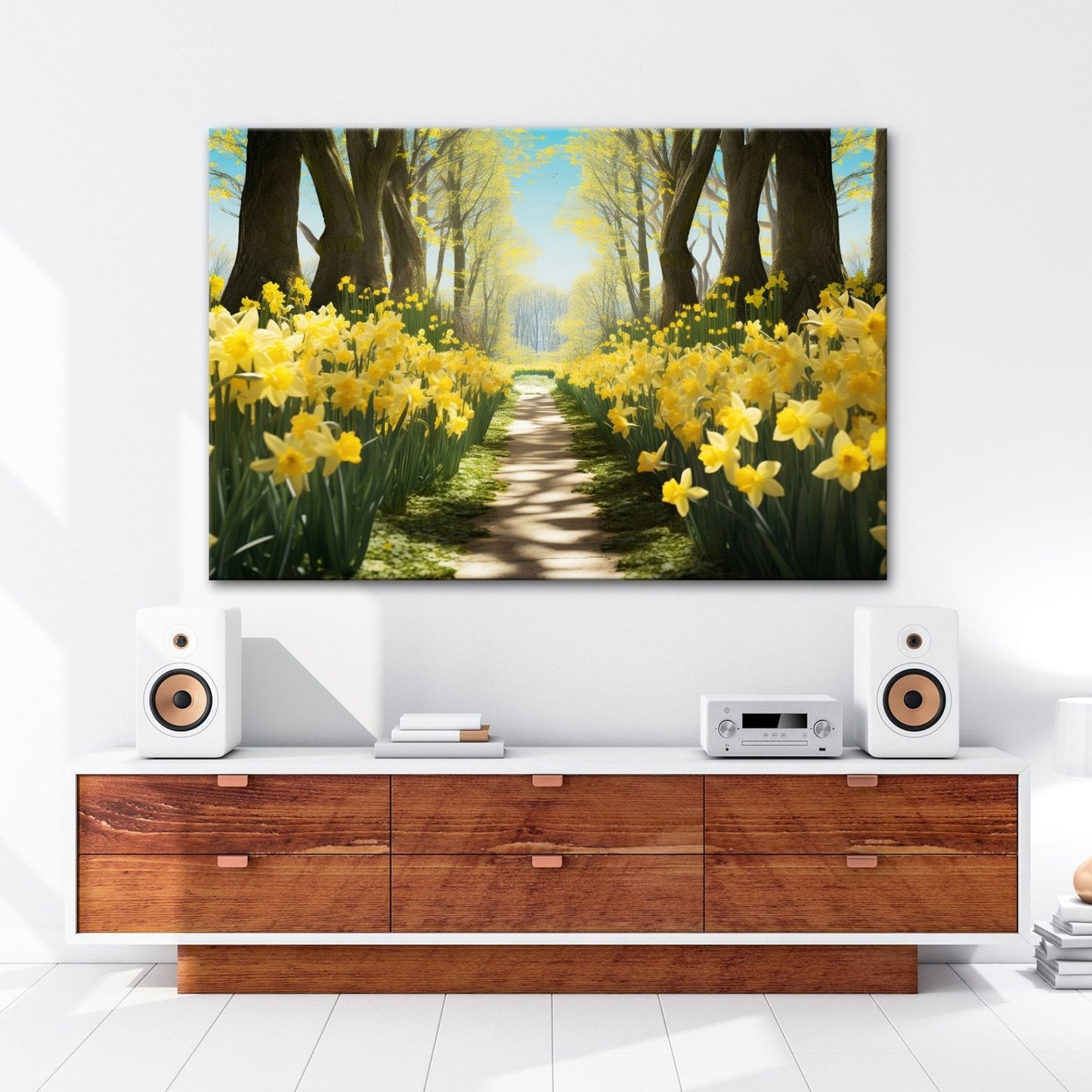 Leinwandbild Ein Blütenpfad ins Licht – Frühling tanzt im Wald. - deyoli