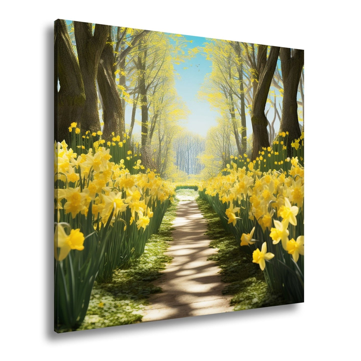 Leinwandbild Ein Blütenpfad ins Licht – Frühling tanzt im Wald. - deyoli