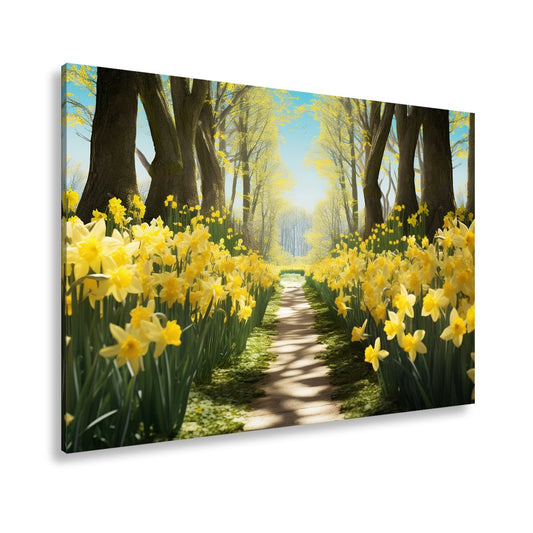 Leinwandbild Ein Blütenpfad ins Licht – Frühling tanzt im Wald. - deyoli