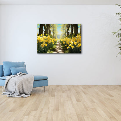 Leinwandbild Ein Blütenpfad ins Licht – Frühling tanzt im Wald. - deyoli