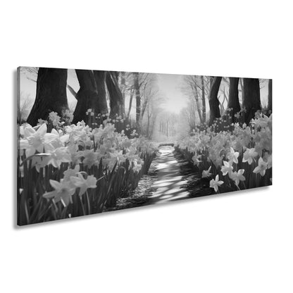 Leinwandbild Ein Blütenpfad ins Licht – Frühling tanzt im Wald. - deyoli