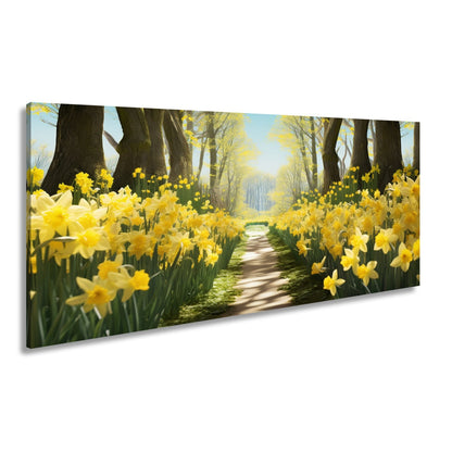 Leinwandbild Ein Blütenpfad ins Licht – Frühling tanzt im Wald. - deyoli