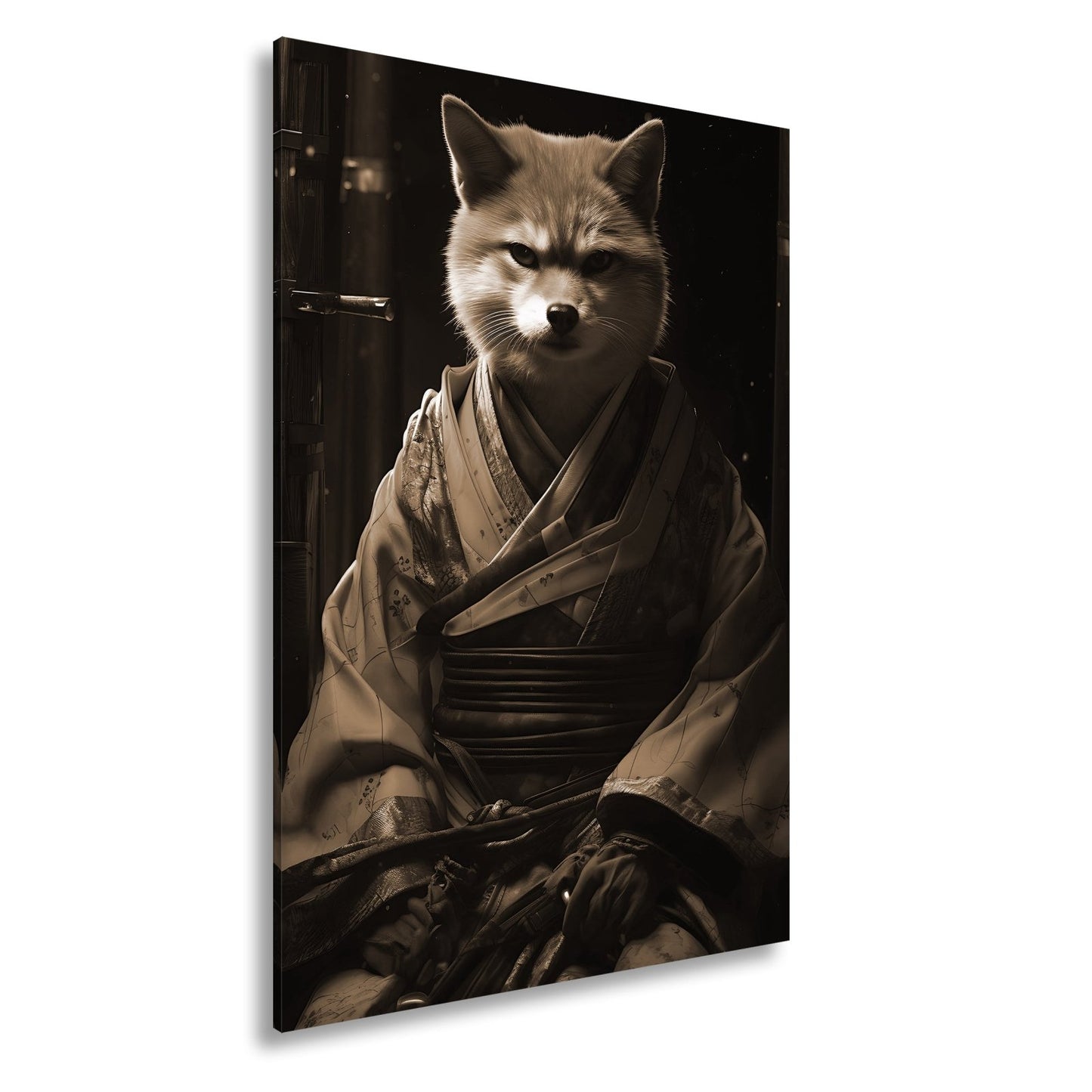 Leinwandbild Ein Fuchs in Kimono – würdevoll im dämmrigen Licht. - deyoli