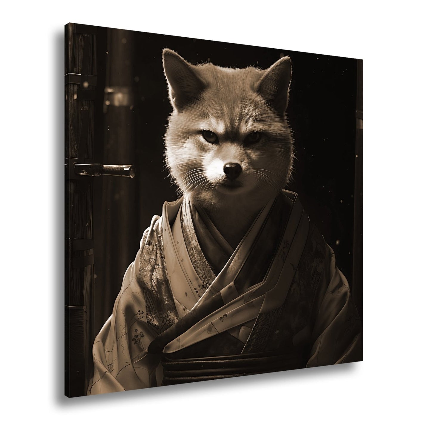 Leinwandbild Ein Fuchs in Kimono – würdevoll im dämmrigen Licht. - deyoli